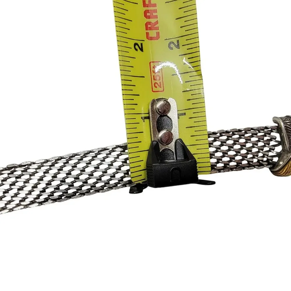 Brighton Womens Belt Size M 30 Black Leather Silver Mesh Chain Two Tone C5003